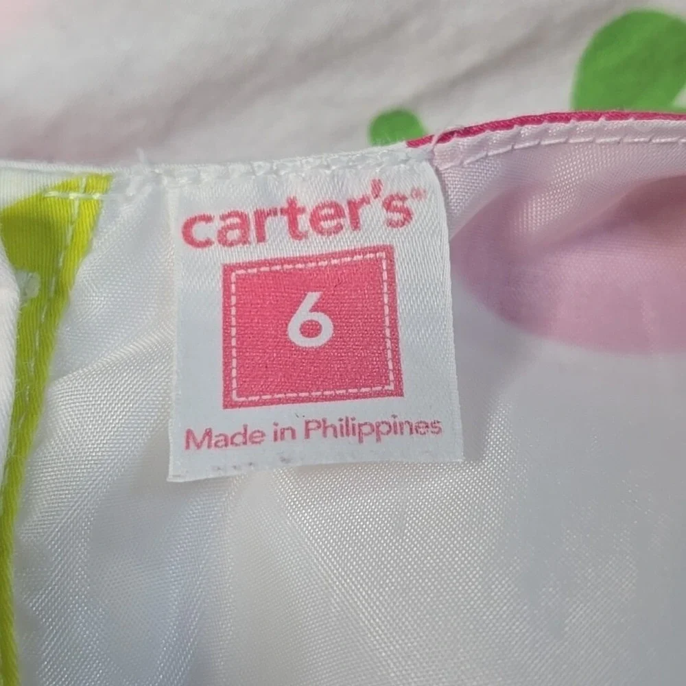 Carter's White Bubble Print Floral Waist Sleeveless‎ Dress Girls 6 Summer Preppy